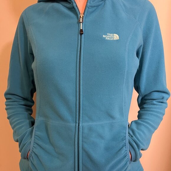North Face Woman’s Blue Zippered Fleece Jacket With Hood - Picture 1 of 11